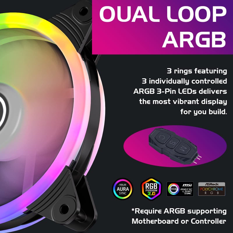 DS leddess DS Computer Case Cooling Fan for PC Cases, 120MM LED RGB Fan Compatible with ASUS Aura Sync or MSI Mystic Controlfor for Water Cooler System or Radiators (2Pack RGB Fans, A Series) - Image 2